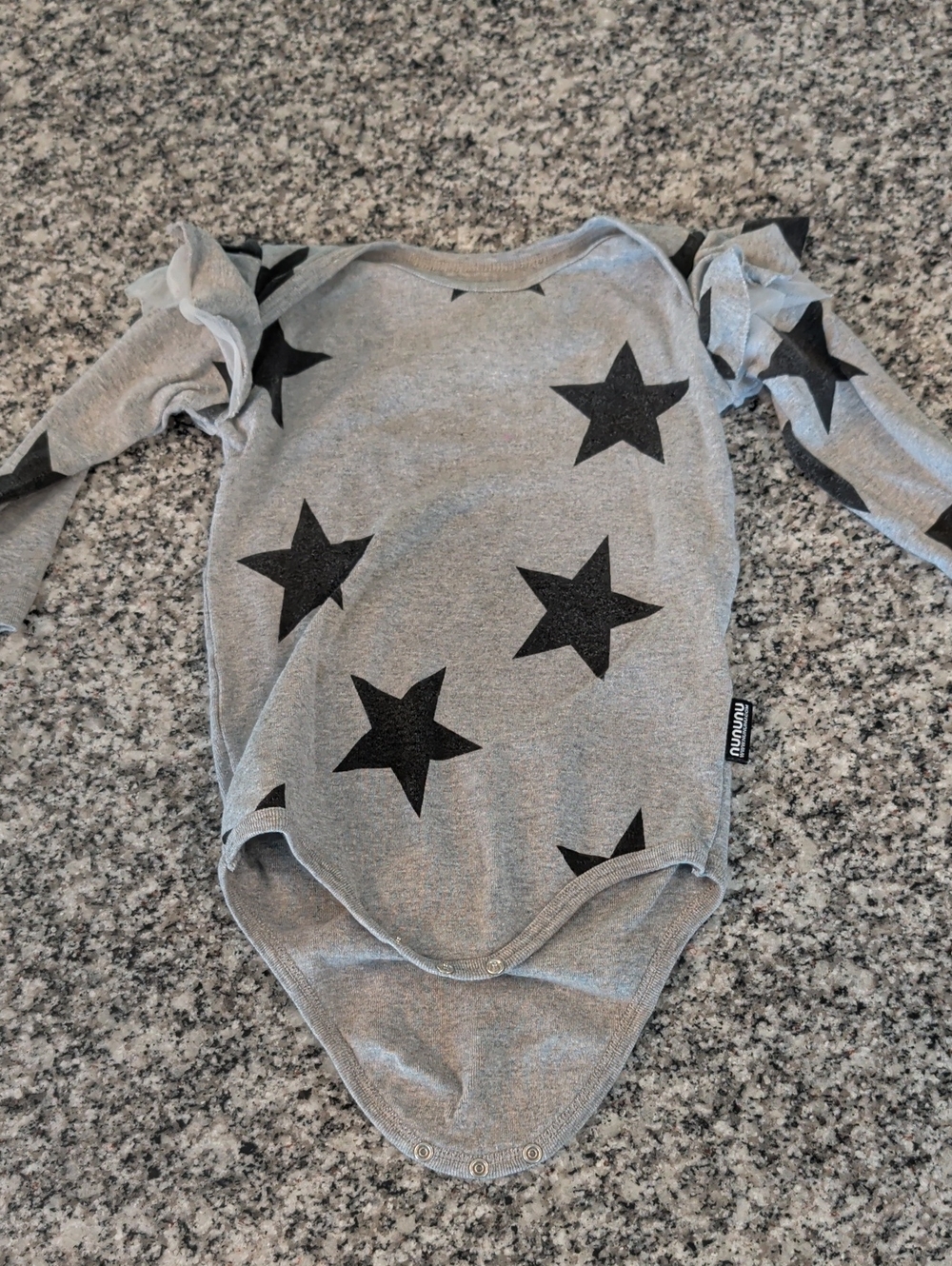 nununu Grey and Black Star Ruffle-Sleeve Bodysuit